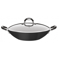 Wok Tramontina Mônaco Induction em Alumínio com Revestimento Interno e Externo Antiaderente Starflon Premium Preto com Tampa de Vidro 32 cm 4,5 L