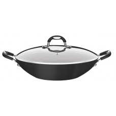 Wok Tramontina Mônaco Induction em Alumínio com Revestimento Interno e Externo Antiaderente Starflon Premium Preto com Tampa de Vidro 32 cm 4,5 L