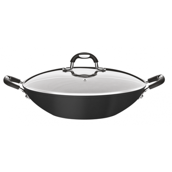 Wok Tramontina Mônaco Induction em Alumínio com Revestimento Interno e Externo Antiaderente Starflon Premium Preto com Tampa de Vidro 32 cm 4,5 L