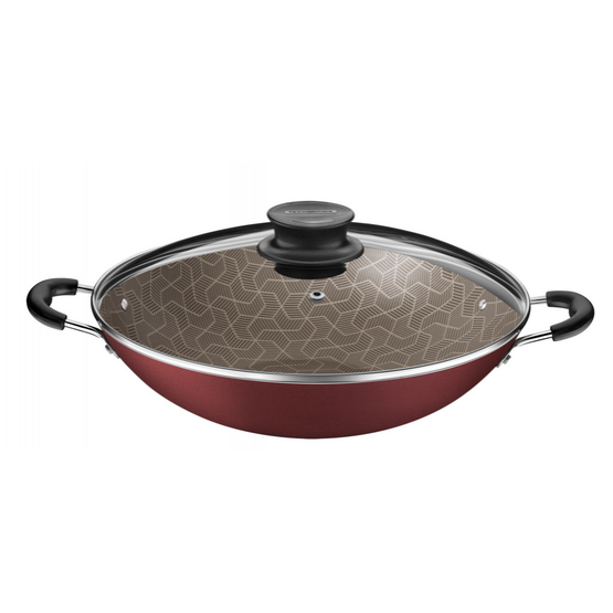 Wok Tramontina Paris em Alumínio com Revestimento Interno e Externo em Antiaderente Starflon Max Vermelho com Tampa de Vidro 36 cm 6,0 L