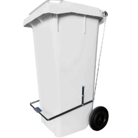 Lixeira Marfinite 120L Branca com Rodas e Pedal 