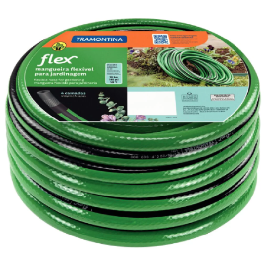 Mangueira Flex para Jardim Tramontina Verde com Faixa Preta em PVC 4 Camadas 30 Metros - ref 7891117105862