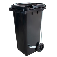Lixeira Marfinite 120L Preto com Rodas e Pedal 