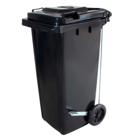 Lixeira Marfinite 120L Preto com Rodas e Pedal 