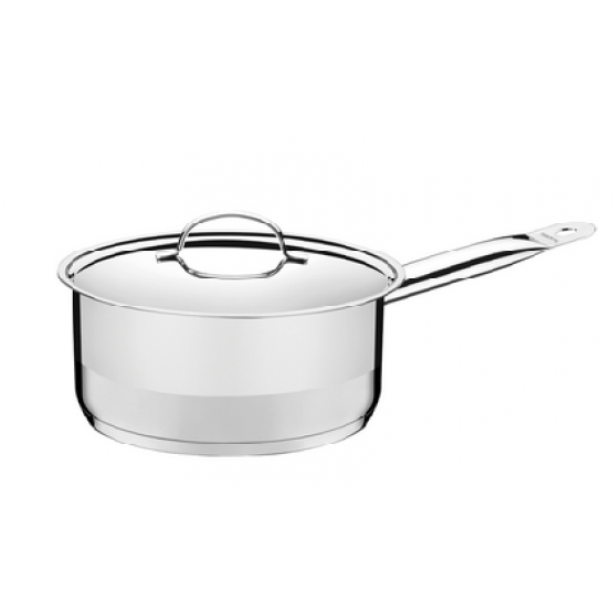 Panela Tramontina Professional em Aço Inox Fundo Triplo com Tampa Plana Detalhe Satinado 16 cm 1,4 L - ref 62621160