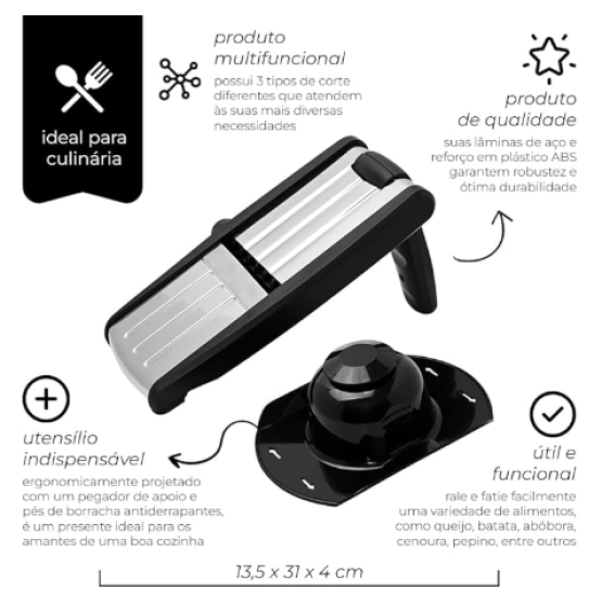 Ralador Fatiador Mimo 3 Tipos de Corte, Lâminas de Aço Inox - ref SF25081