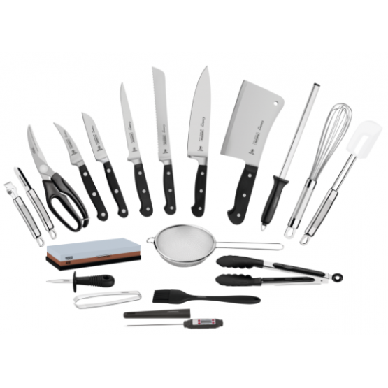 Kit para Chefs Tramontina Century com Lâminas em Aço Inox e Cabos de Policarbonato e Fibra de Vidro com Maleta 20 Peças