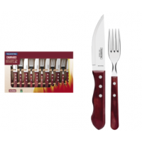 Jogo de Talheres para Churrasco Jumbo Tramontina em Aço Inox com Cabo Vermelho Polywood 12 Peças - ref 21199796