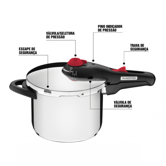 Panela de Pressão Tramontina Solar em Aço Inox Fundo Triplo com 5 Dispositivos de Segurança 22 cm 4,5 L