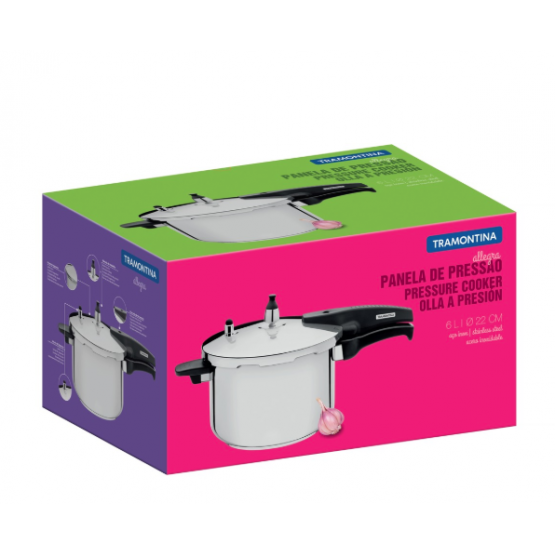 Panela de Pressão Tramontina Allegra em Aço Inox Fundo Triplo 22 cm 6 L - ref 62676220