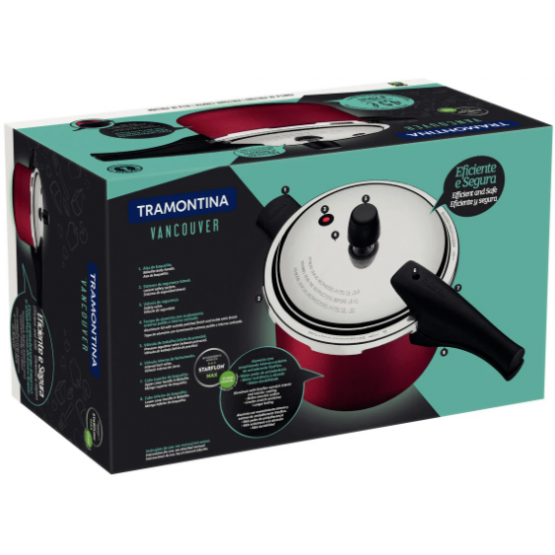 Panela de Pressão Tramontina Vancouver em Alumínio com Revestimento Interno e Externo Antiaderente Starflon Max Vermelho 20 cm 4,5 L