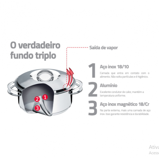 Caçarola Tramontina Solar Rasa em Aço Inox Fundo Triplo com Tampa e Alças 24 cm 4,7 L